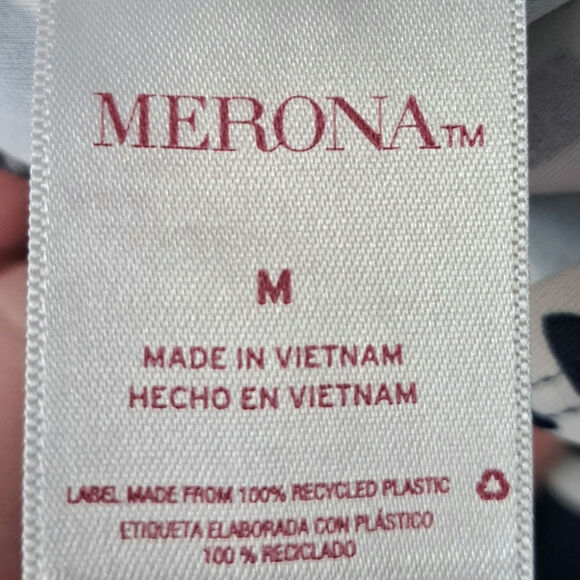 Merona Navy White Patterned Halter Shirred Tankini Swim Top Women's Medium - Picture 4 of 5